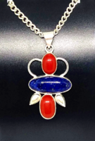 Pendant with lapis lazuli and red coral stone, silver-plated socket sa-98274