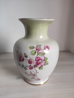 Dreamy lace rose patterned classic bell-shaped antique Hólloháza porcelain vase