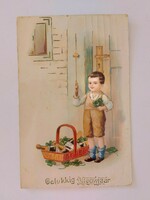 Old postcard New Year postcard little boy clover champagne