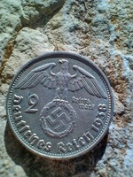 Horogkeresztes .625 ezüst 2 birodalmi márka 1938 B