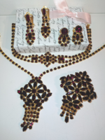 Many-piece vintage Czech glass garnet stone jewelry set