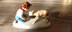 Metzler & Ortloff porcelán figura kisfiú a báránnyal