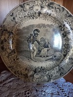 Antique, brown, patina faience plate
