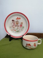 Fairytale patterned plate + mug with a little damage