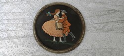 Antique painted, embroidered (I think silk embroidery) picture