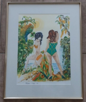 (K) beautiful watercolor painting from a Vienna gallery with a 49x62 cm frame