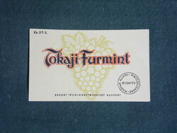 Bor címke, Budafok Monimpex,pincészet, borgazdaság, Tokai Furmint bor, 1 dl