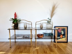 Vintage füstüveg polc pár, éjjeliszekrény pár, LV 084