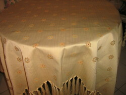 Beautiful floral silk brocade tablecloth with fringe