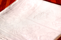 Old huge festive rare damask flower pattern tablecloth table cloth tablecloth ka monogram 200 x 150 cm