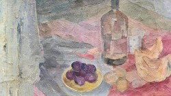 The work of an unknown artist - fruit still life with a soda bottle