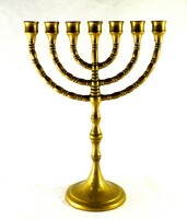 Solid copper Judaica candle holder - menorah!