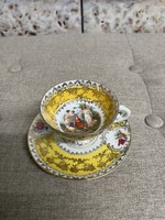 Alt wien yellow - gold scene beautiful porcelain tea cup + saucer a60