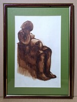Tibor Hamza (1908-1972): statue of Edith's mother Barabás (walnut wood stain) painting of a statue