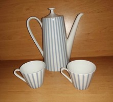 Schönwald német csíkos porcelán teás kanna 2 db csészével (14/d)