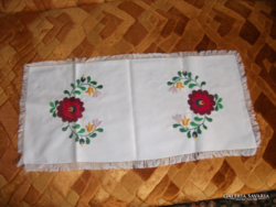 Matyó patterned small running tablecloth on white sun cloth, not used