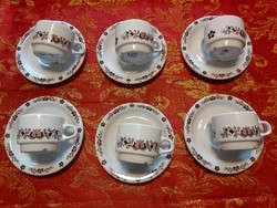 Alföldi porcelán kávés készlet barna magyaros mintával - Vitrin állapotban