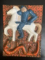 Victorious Lőrincz (1940): Saint George defeats the dragon - ceramic wall picture
