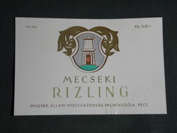 Wine label, Pécs Mecsekvidék winery, wine farm, Mecsek Riesling wine