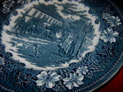 6 Beautiful English earthenware stagecoach flat bowl Staffordshire porcelain