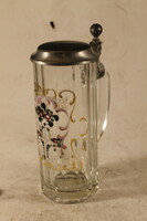 Antique hand painted glass jar with lid 384