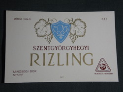 Wine label, Balatonfüred winery, Badacsony wine farm, Szentgyörgyhegy Riesling wine