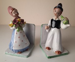 Retro ceramic bookend pair, peasant boy and woman, statue