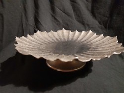 Silver-colored metal centerpiece, serving dish with engraved pattern, retro, Soviet 413 grams