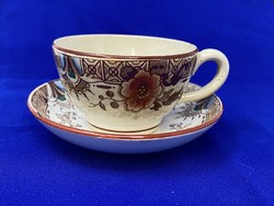 Antik Opaque de Sarreguemines fajansz, keménycserép kávés csésze aljjal - CZ