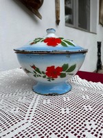 Rare made in Hungary enameled flower bowl with lid