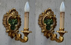 Pair of antique carved wooden mirrored wall arms