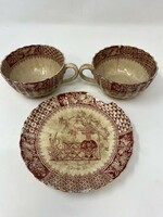 Antik fajansz Spode & Copeland England  teáscsészék és tányér "Kew" mintával  - CZ