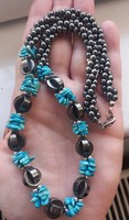 Beautiful Valodi hematite and artificial turquoise necklace