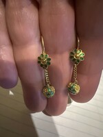Showy 14 kr old gold earrings with enamel pattern for sale! Price: 64,000.-