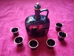 Black glass and gold decanter set with Japanese design, made in Poland