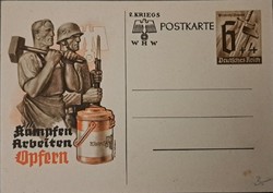 Nazi German w. Hw. Propaganda postcard. With prepaid stamp. Struggle, work, sacrifice.