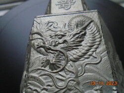20.Sz Chinese marked 6 square teapots, with a decorative convex dragon pattern, calligraphic lid