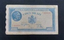 Ritkább dátum! Románia 5.000 Lei 1944, F+
