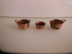 Miniature - 3 pcs - copper - pot - old - solid - 3 x 1.5 cm - 2.8 x 1 cm - flawless