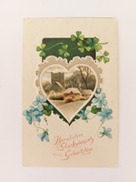 Régi képeslap 1911 dombornyomott levelezőlap szív ibolya lóhere