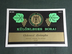 Wine label, Ostoros kossuth mgsz winery, wine farm, Ostoros lényka wine