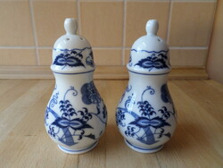 Blue danube onion pattern porcelain salt and pepper shakers in a pair
