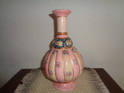 Zsolnay pink, historicizing, pierced at the neck, ribbed, 1819.Fsz. 24 cm high vase
