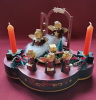 Régi karácsonyi angyalkás asztaldísz dekoráció gyertyával angyal