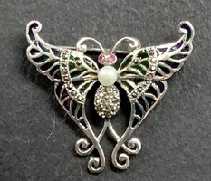 Huge butterfly/moth silver pendant/brooch with marcasite and fire enamel silver /925/ --new