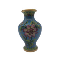 Kínai Kisméretű Zománc Váza Kék Cseresznyevirágos 8 cm M00670