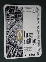 Bor címke, Villány Siklós, pincészet, borgazdaság, Villányi olaszrizling pecsenyebor