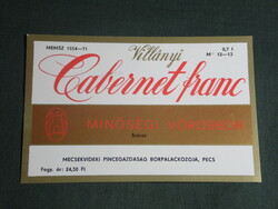 Wine label, Pécs Mecsekvidék winery, wine farm, Villány Cabernet Franc wine