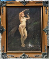 Polish Reinfuss ede (1873-1942): fountain nude (antique oil painting in frame) nude with jug