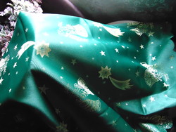 Christmas tablecloth / green background with gold metal thread / 165 cm round